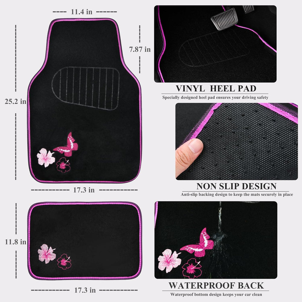 CAR PASS Universal Cloth Butterfly Car Seat Covers Full Set, Embroidered Flow...