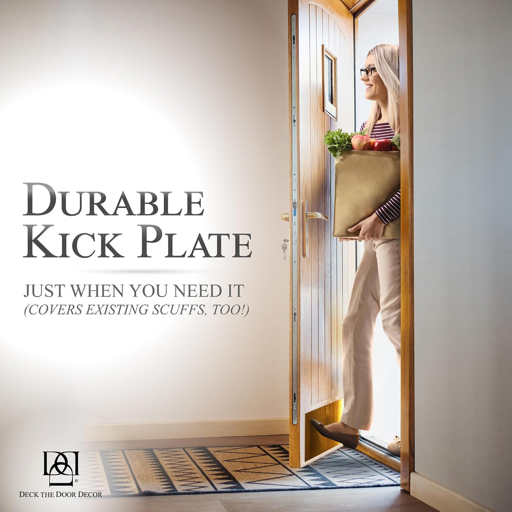 Door Kick Plate, 6x32 in, Shiny Brass, Adhesive