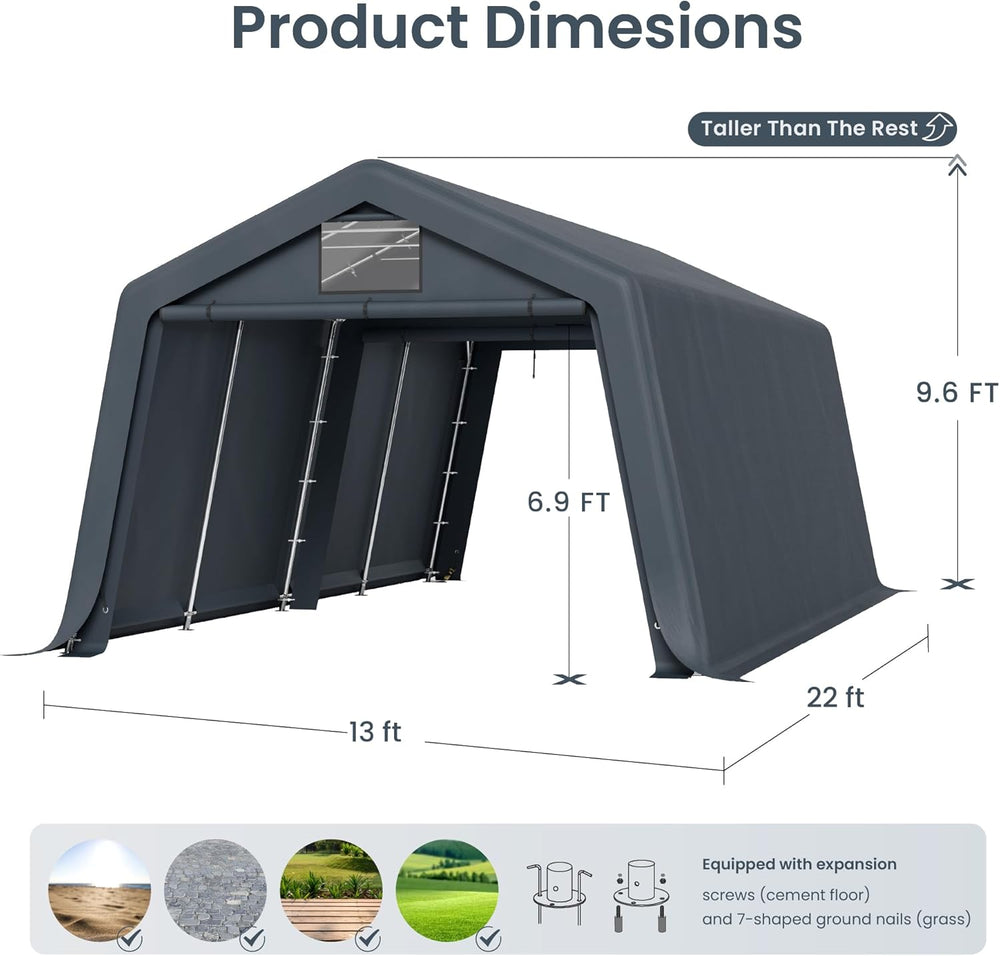 PHI VILLA Portable Garage,13x22ft Storage Tents Car Sheds Carport Canopy