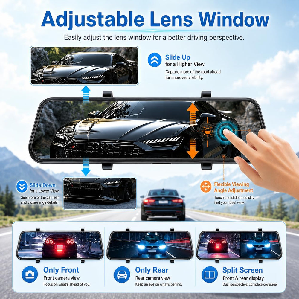3 Channel 4K Rearview Mirror Dash Cam for Cars, GPS with WiFi APP Control