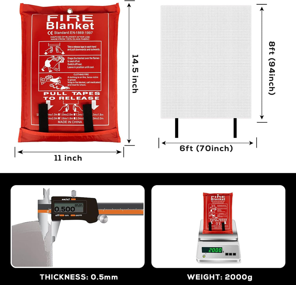 FLASLD Large Fire Blanket 6 x 8 ft, Fiberglass for Home, Kitchen & Camping