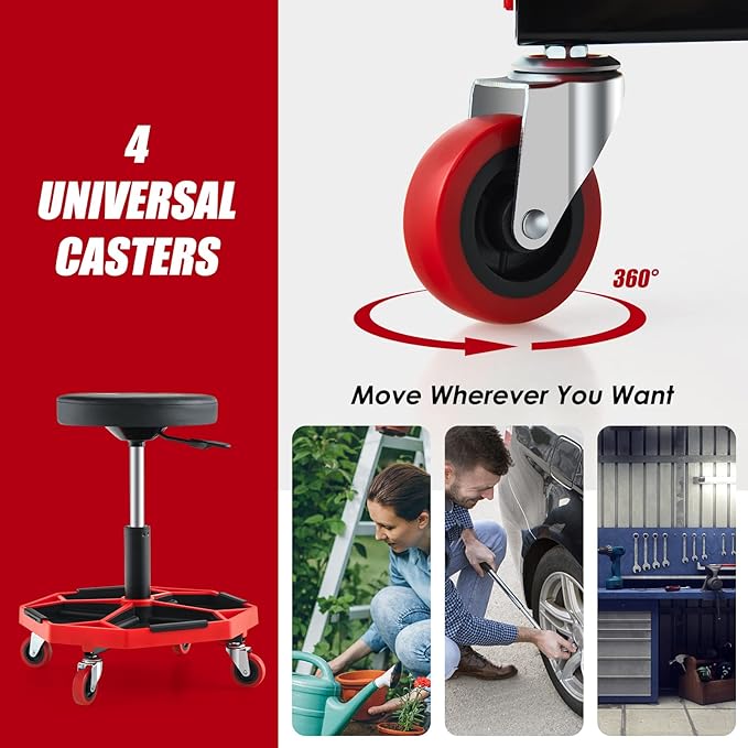 Goplus Garage Stool, 16”-22” Adjustable Rolling Mechanic Stool