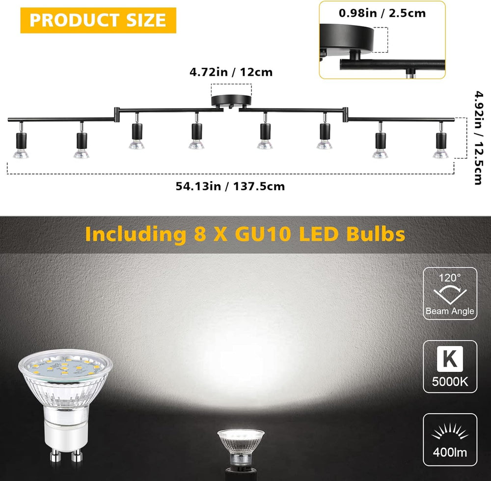 Unicozin LED 8 Light Track Lighting Kit, 54.13'' Black 8 Way Ceiling ...