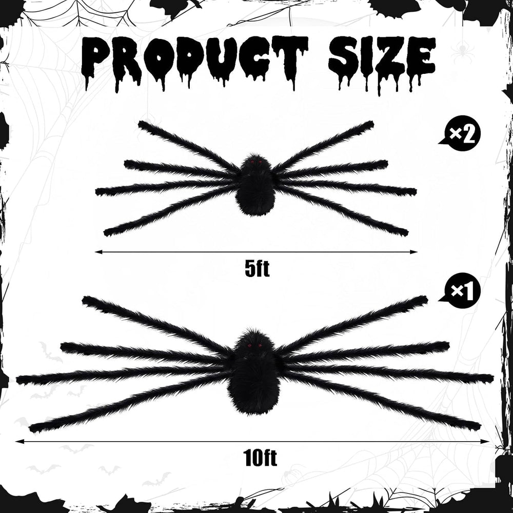 3 Pack Giant Spiders Halloween Decorations-10FT Giant Hairy Black Spider