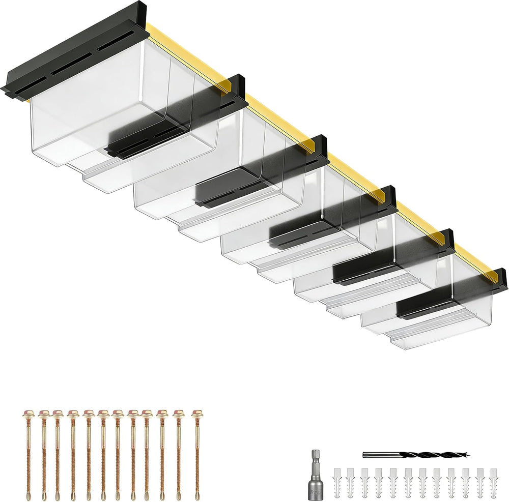 6-Pack Overhead Garage Storage Rack, Ceiling Mounted Tote Storage Rails