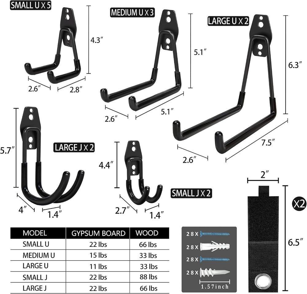 KOFANI Steel Garage Storage Hooks - 32 Pack Anti-Slip Coating, Heavy Duty Wal...