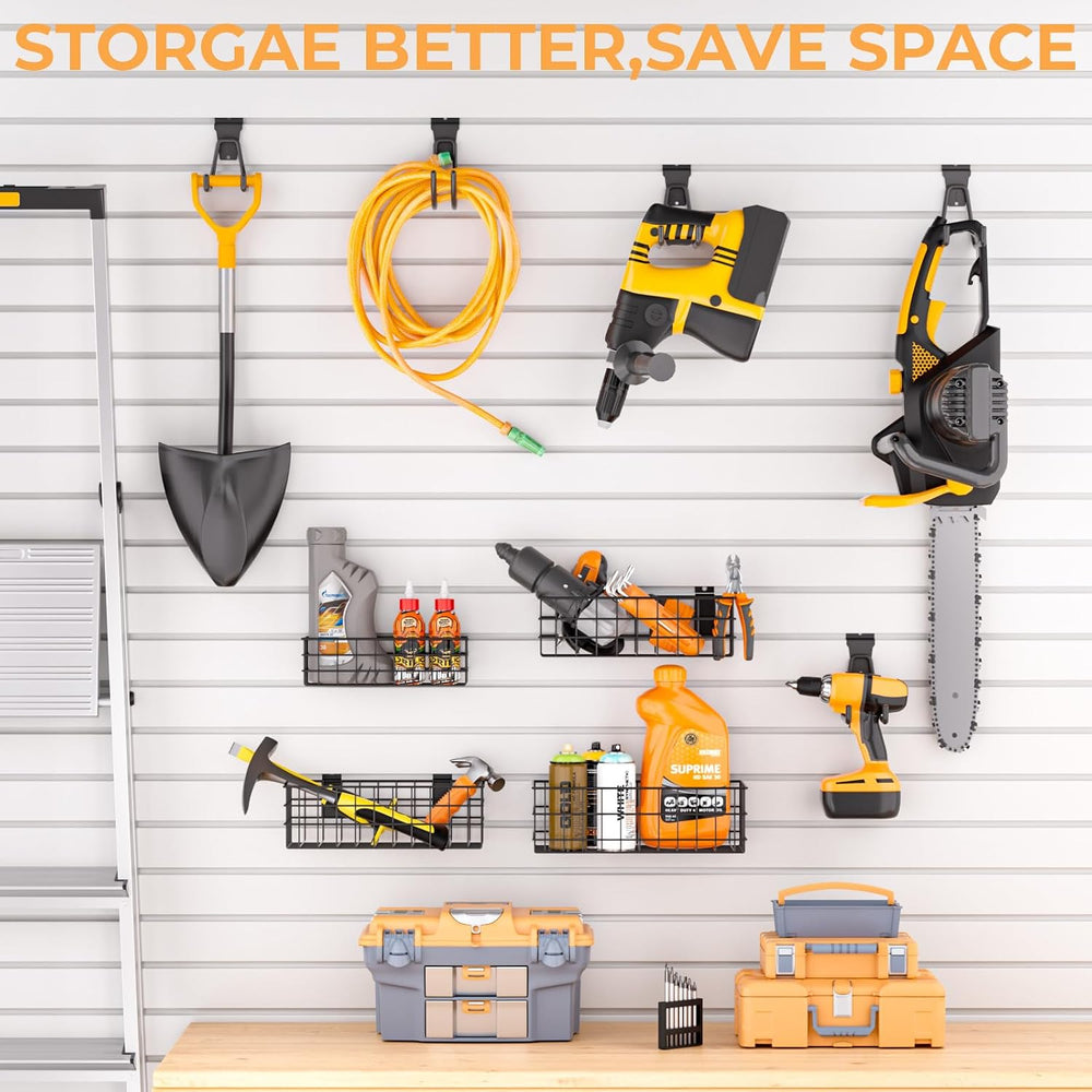 INCLY 30PCS Slatwall Accessories Kit, 4 Basket & Multisize Hooks for Garage