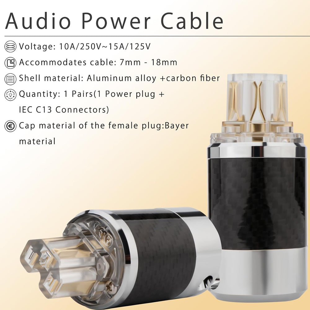 Audio Power Plug Black Carbon Fiber Transparent Aluminum Shell(Gold Plated)