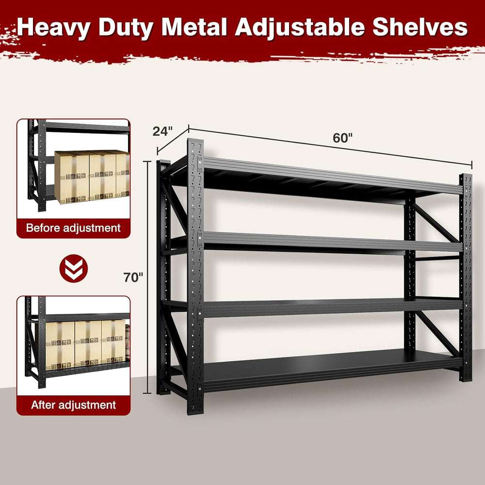 7000LBS Metal Steel Storage Shelves - 78.7" W Black 4 Tier Heavy Duty Ra...