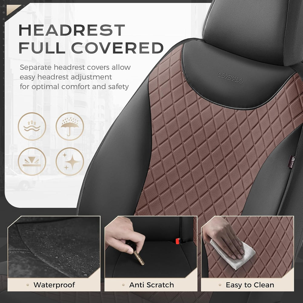 Coverado Car Seat Covers Full Set, Leather Seat Covers for Front and Back Sea...