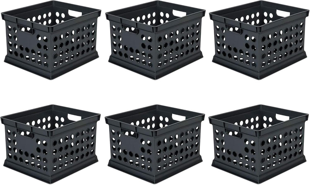 Sterilite Storage Crate Bin File Organizer for Home & Office, Black, 6-Pack