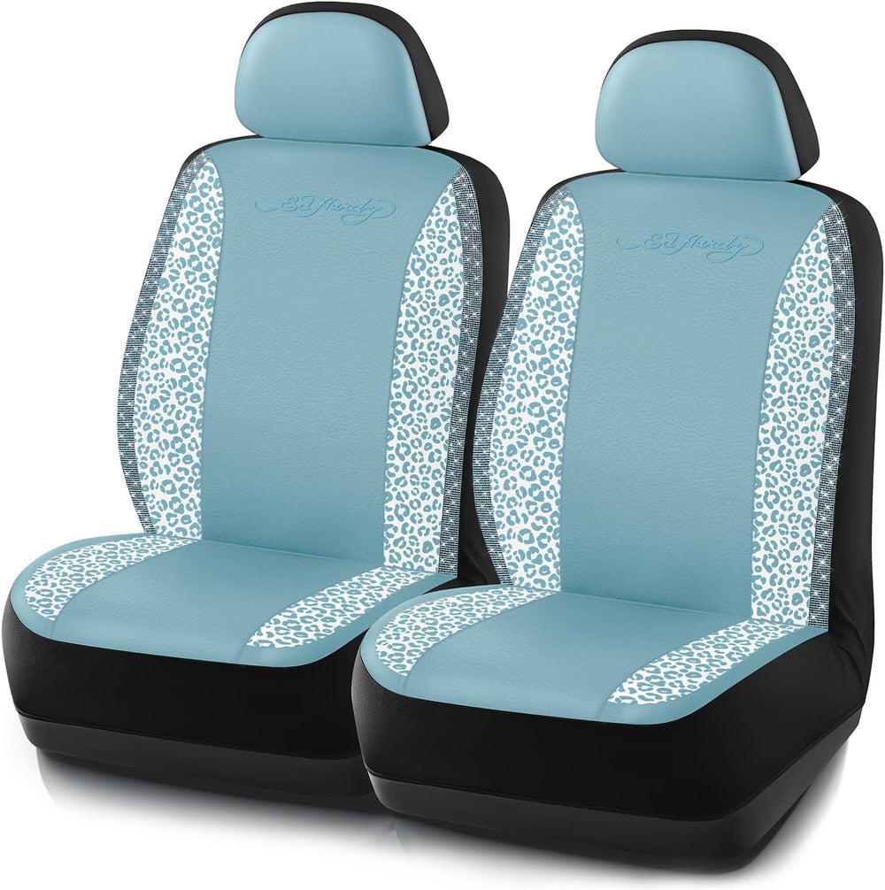 ED HARDY Car Seat Covers, Blue Leopard Print with Blue Rhinestone Trim, Styli...