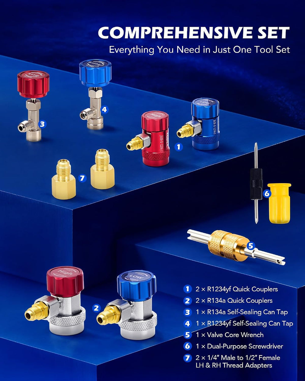OMT 3-Way AC Manifold Gauge Set for R1234yf R134a R404a with 5ft Hoses
