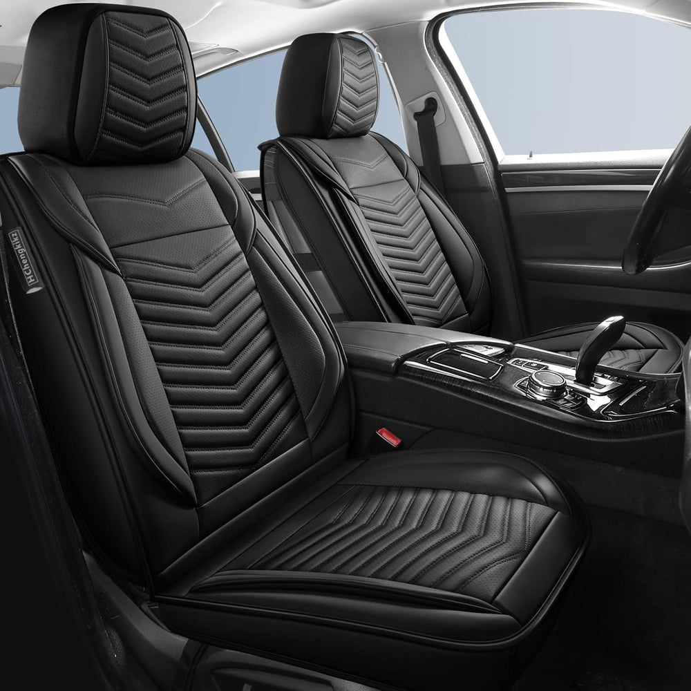 HChengkikz Front Car Seat Cover, Waterproof Faux Leather (Black)
