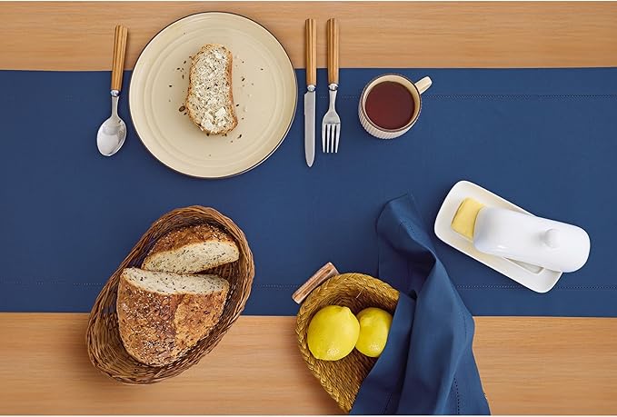 Solino Home Cotton Linen Table Runner 60 Inches - Lapis Blue Hemstitch Table ...