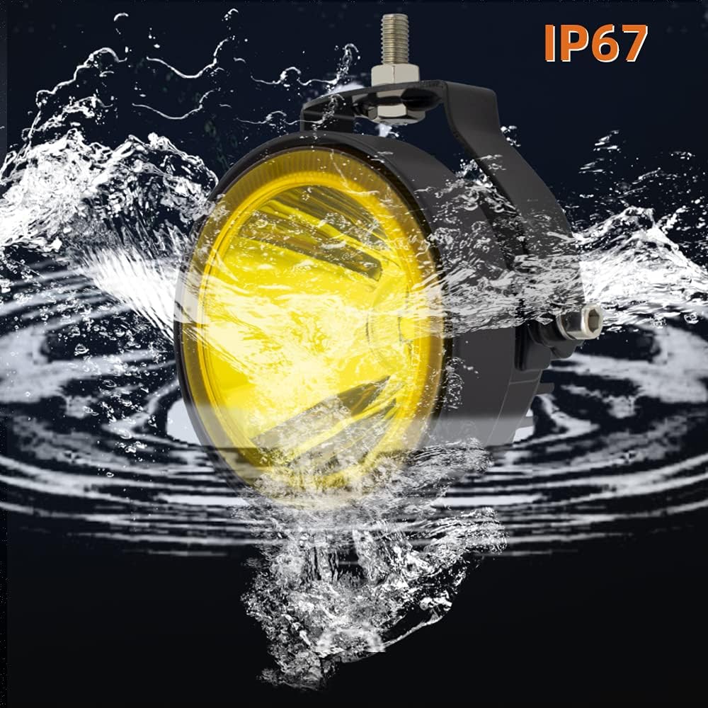 LED Round Yellow Driving Fog Lights 2Pcs 4 Inch Super Bright LED Pod Lights f...
