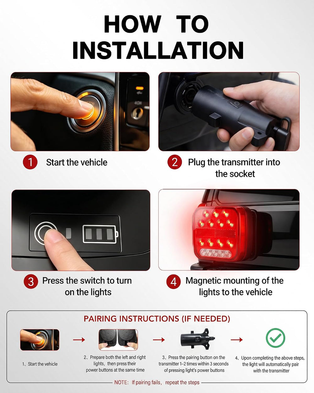 Wireless Trailer Lights, Rechargeable Magnetic Tow Lights Kit for Trucks