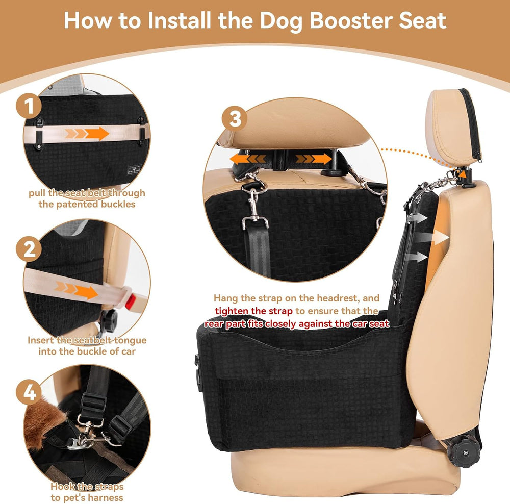 PETSFIT Dog Car Seat with Patented Safety System, 5" Elevated Cushion
