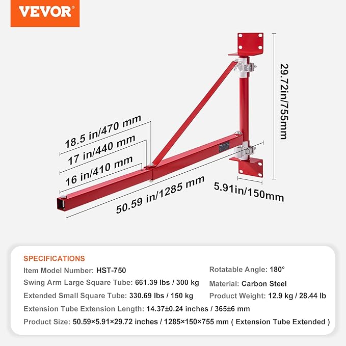 VEVOR Wall Mount Jib Crane, 660 lbs Max Load Capacity Electric Scaffolding Lift