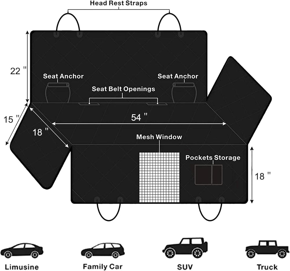 Dog Car Seat Cover, Waterproof Nonslip Pet Seat Cover for Back Seat with Stor...