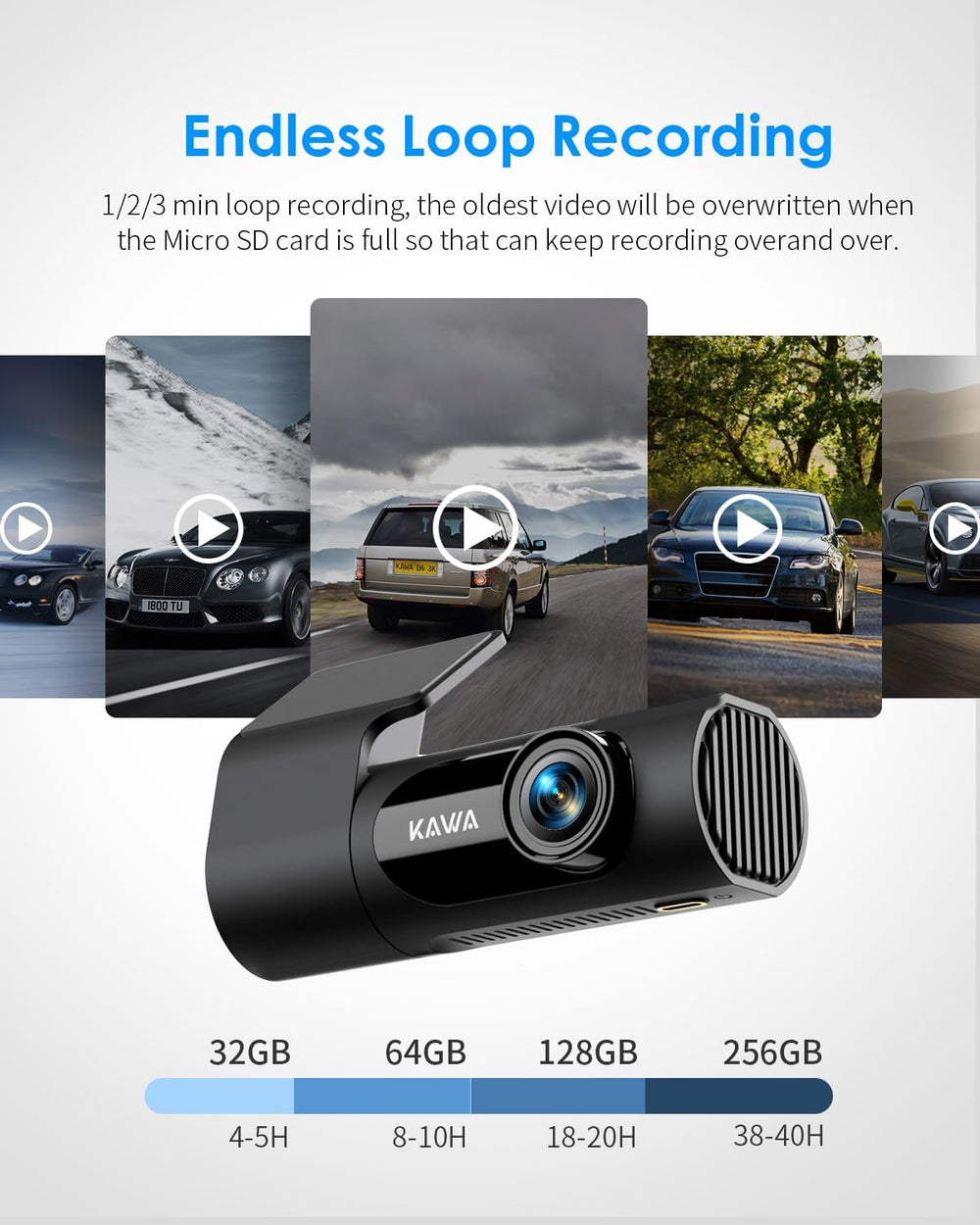 KAWA 3K Dash Cam Front, 360°Rotation, Voice Control, Wi-Fi Dashcam for Cars
