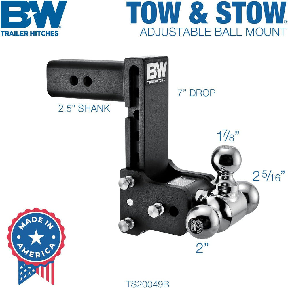 B&W Trailer Hitches Tow & Stow Adjustable Trailer Hitch Ball Mount - ...