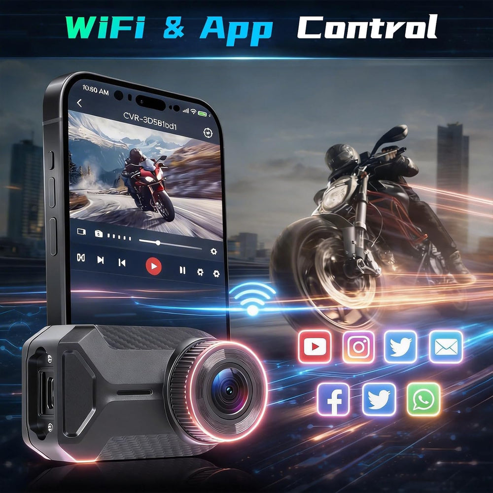 NHOPEEW Motorcycle Dash Cam 1080P/2K HD WiFi Mini Screenless Motorbike Drivin...
