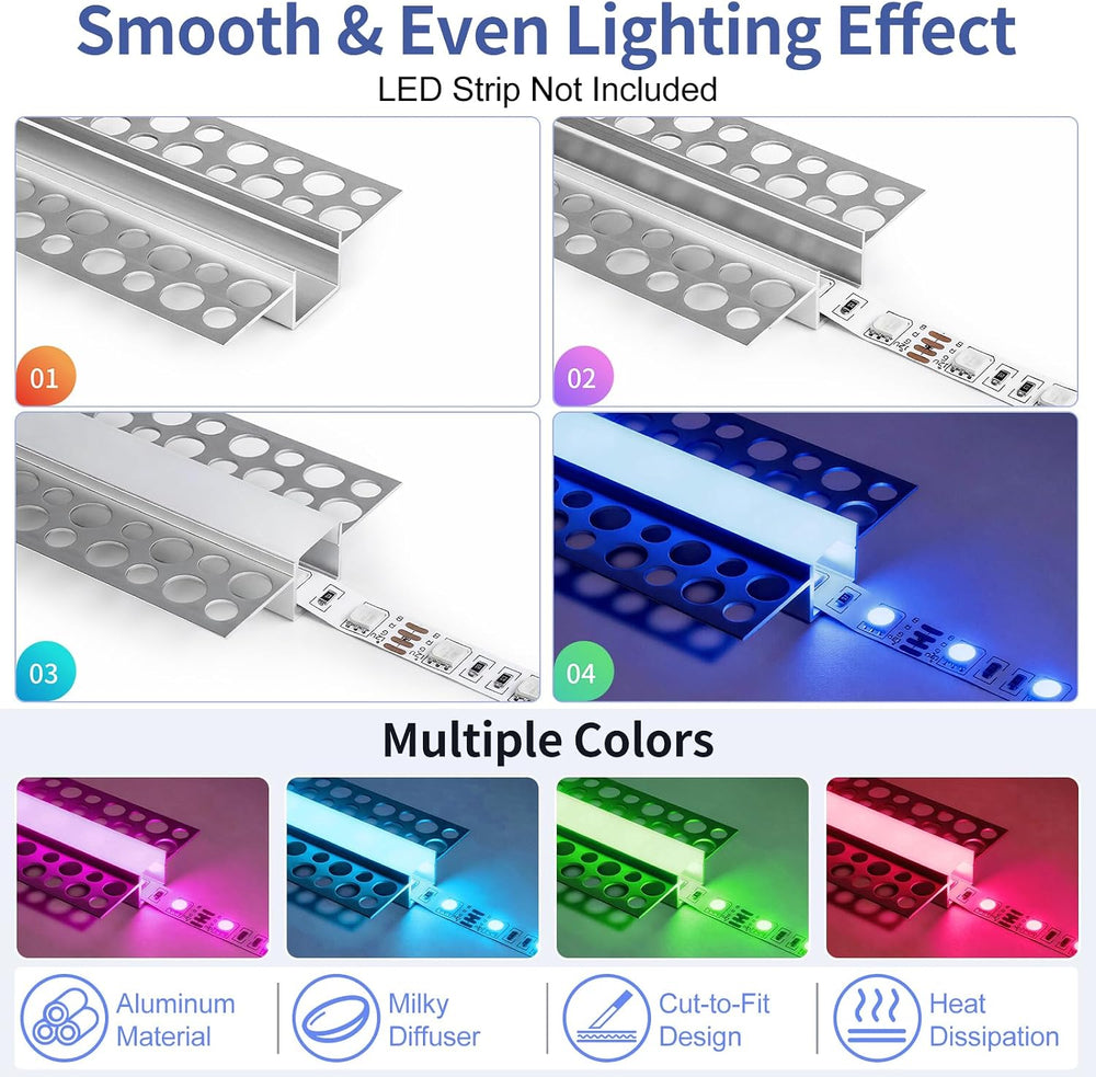 Plaster-in LED Channel, 6 Pack 3.3FT/1M Recessed Aluminum LED Profile with Mi...
