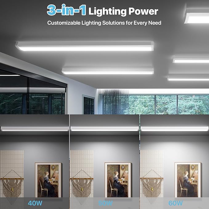 HYPERLITE 4FT LED Wraparound Light 6600LM, 60W/50W/40W, 4000K LED Shop Lights