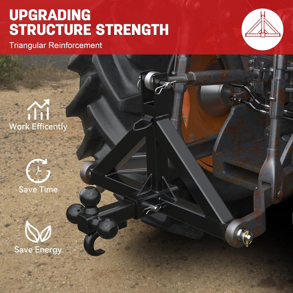 3 Point Trailer Hitch 2โ Receiver for Category 1 Tractor Quick Hitch, Black
