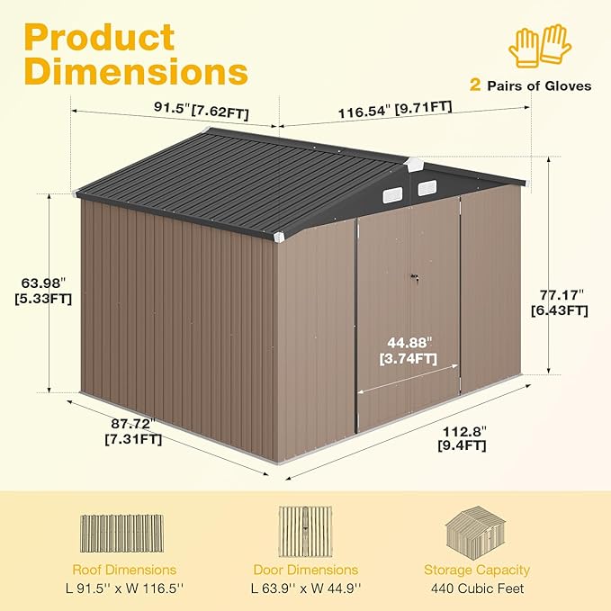 10x8 FT Outdoor Metal Storage Shed