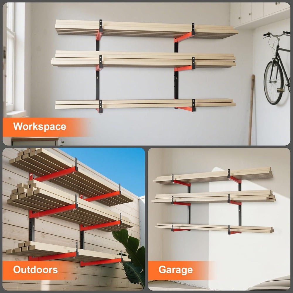 27" Lengthened Lumber Storage Rack, 6-Hole Adjustable Wall Mount Wood Or...
