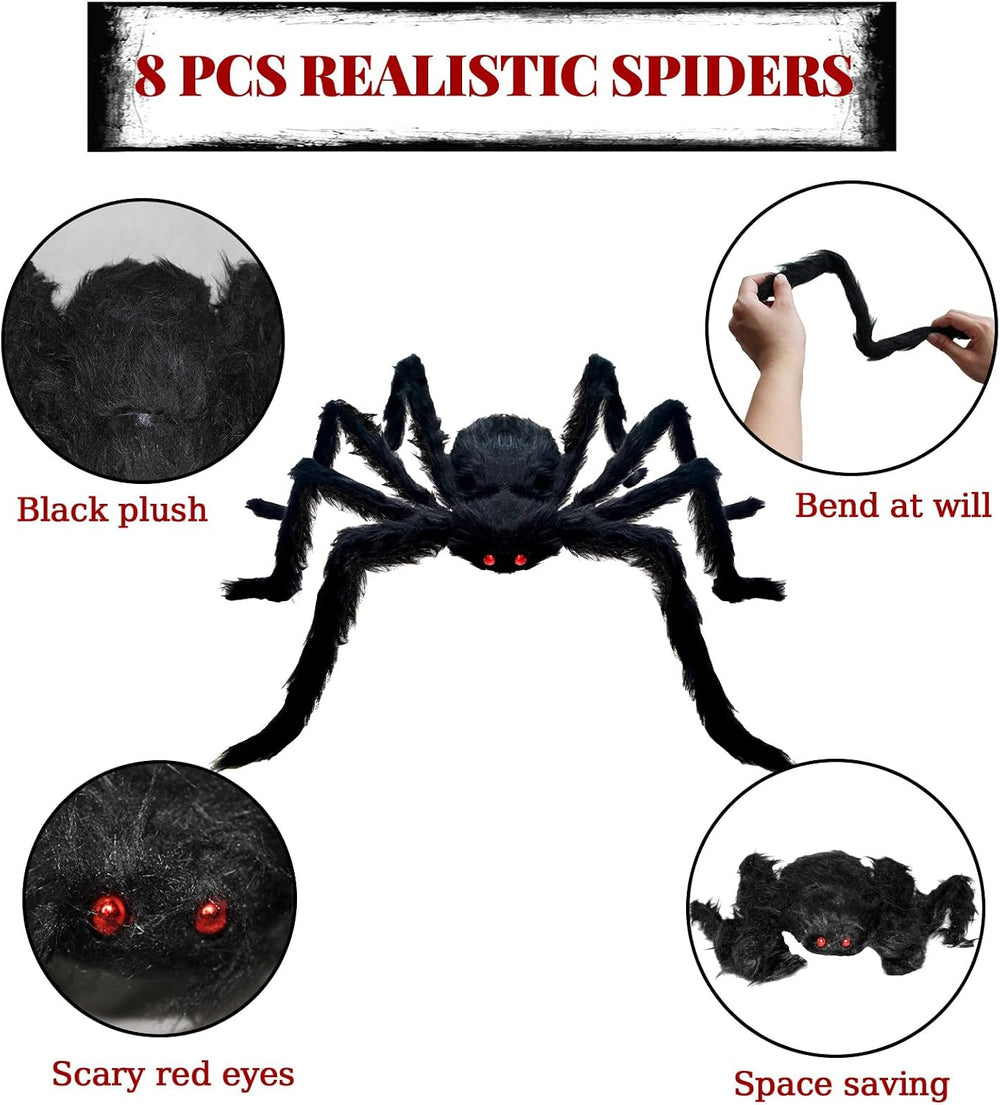 ZMCINER 8 Pcs Large Spiders Halloween Decorations - Outdoor Realistic Scary H...