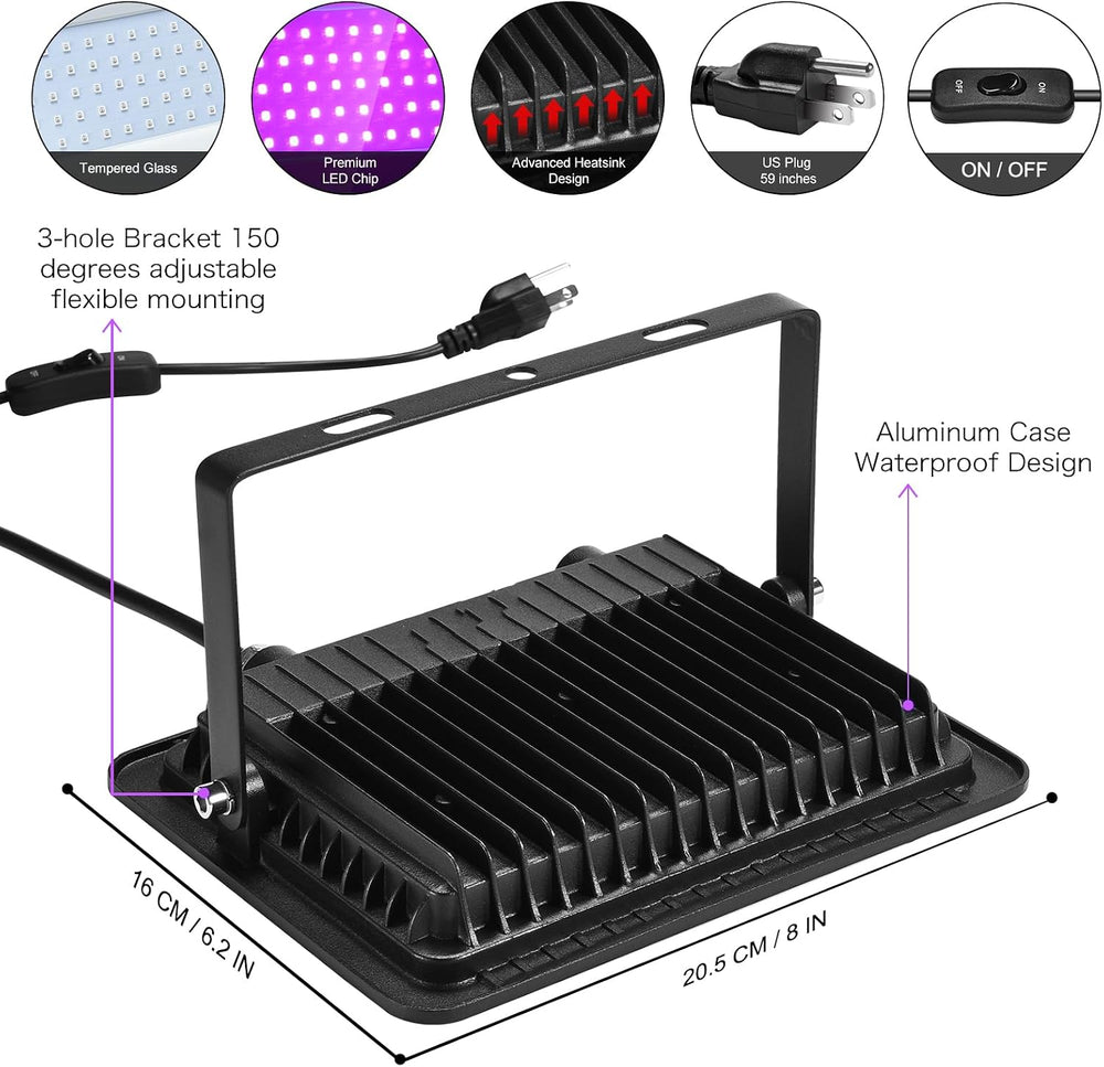 XYCN 2 Pack 150W Black Light Flood Light, Blacklight with Plug, IP66 Waterpro...