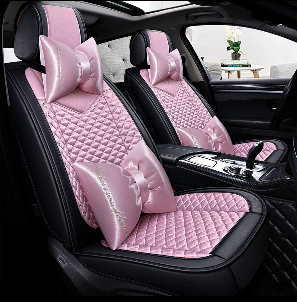 Bling Retro Fashion Lattice Silk and Leather Car Seat Covers Front and Rear S...