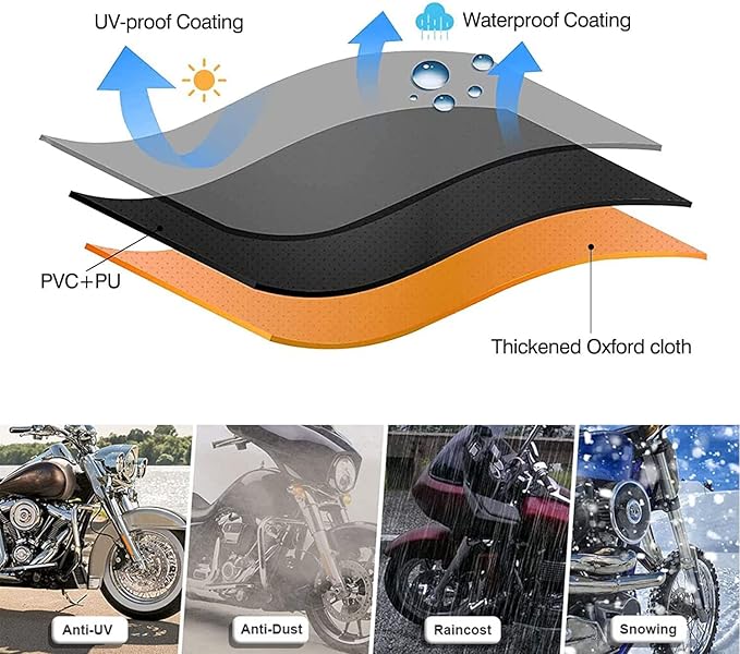 Motorcycle Cover All Season, Universal Waterproof Weather Sun Outdoor