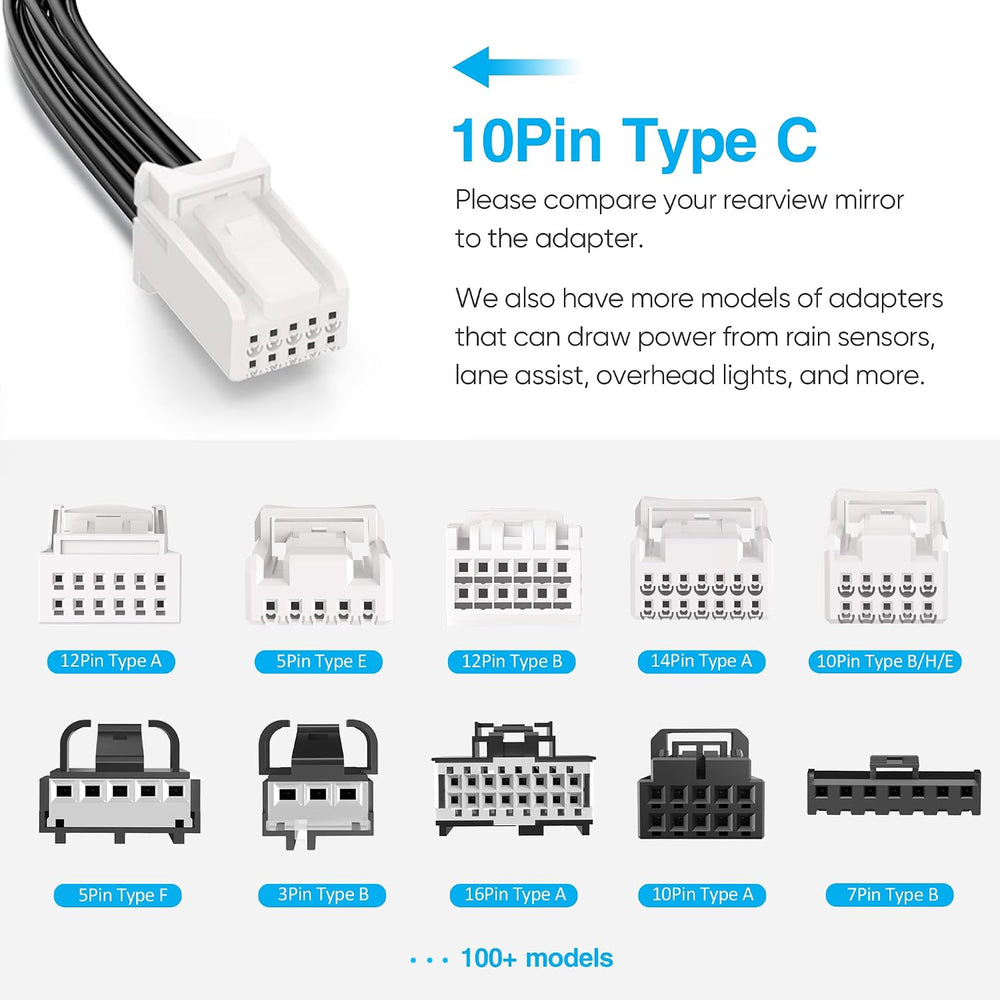 Dash Cam Power Adapter,10 Pin Type C for Chrysler,Dodge,Ram,Jeep Cherokee