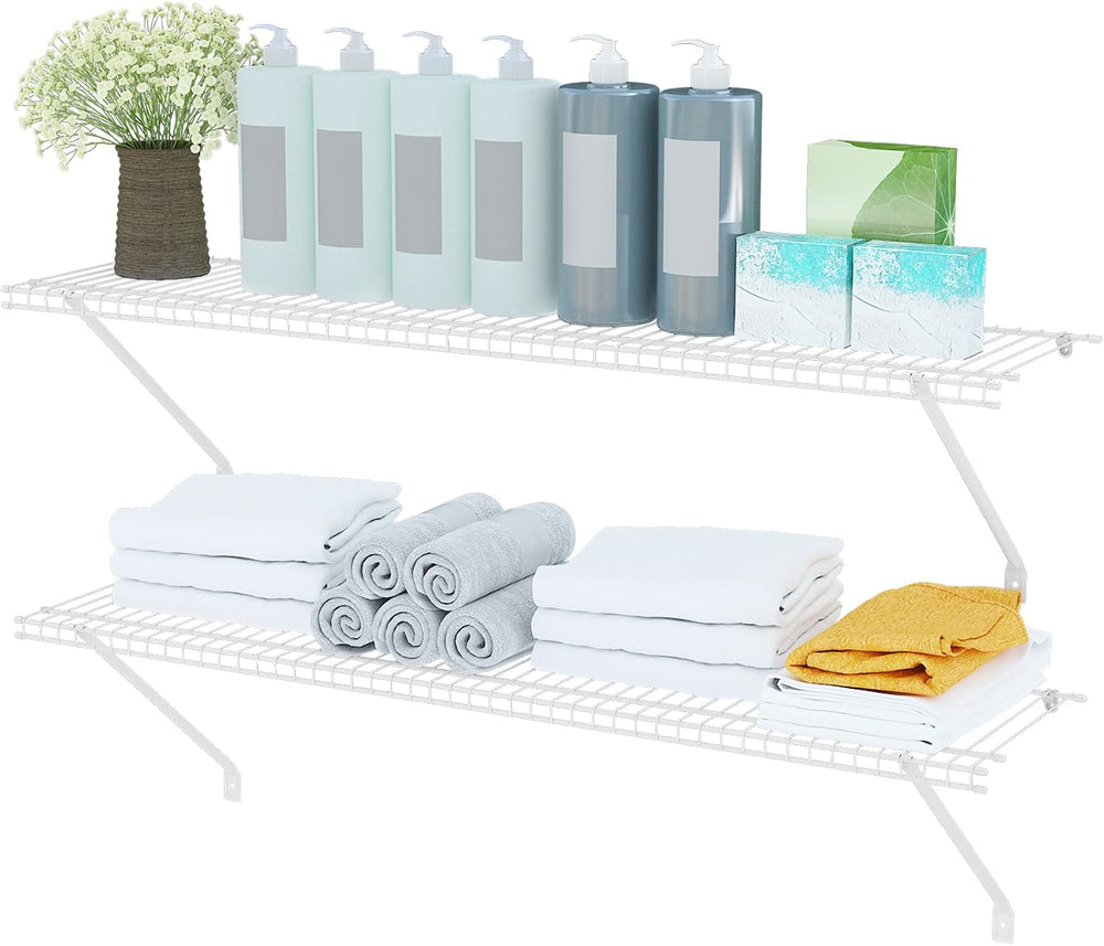 PROWORX Closet Shelves Wall Mounted, 2 Pack 4 ft x 12 in White Wire Shelving ...