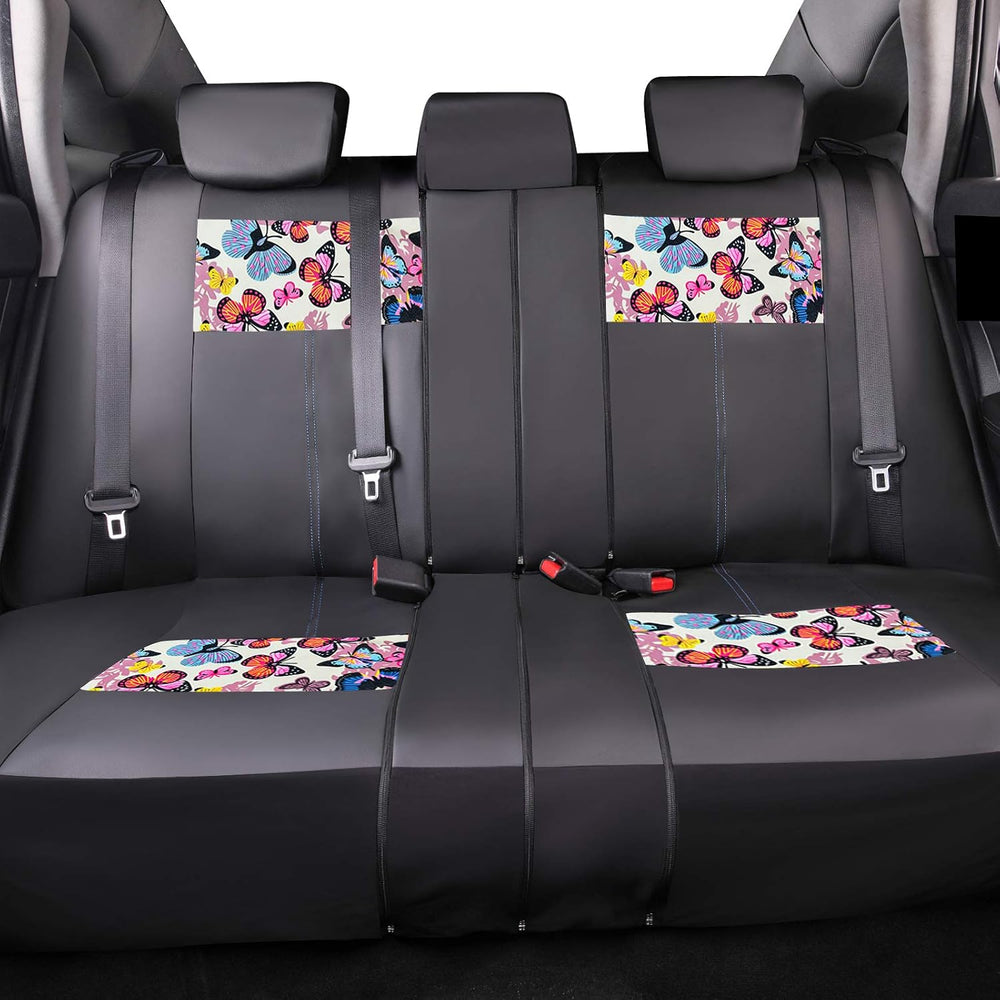 CAR-GRAND Universal Fit Pretty Butterfly and Flowers PU Leather Car Seat Cove...