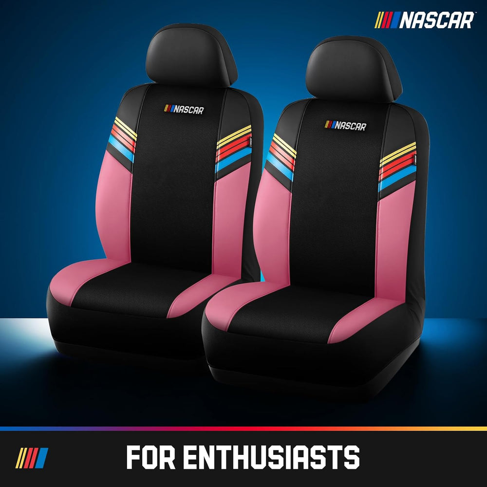 NASCAR Car Seat Covers, Pink Leather and Mesh Seat Covers, Universal Fit Fron...