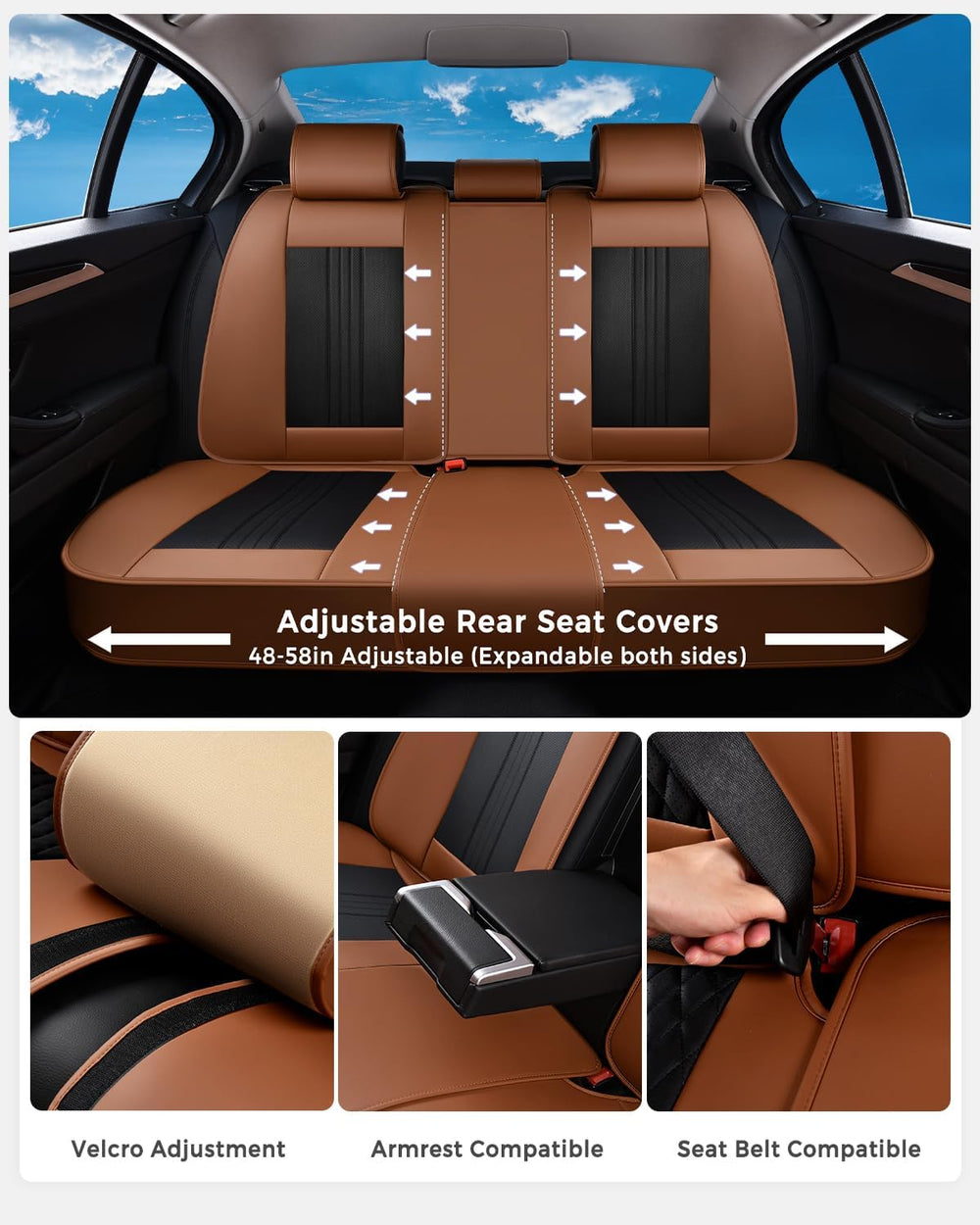 Huidasource Car Seat Covers Full Set, Luxury Faux Leather Seat Covers, Velcro...