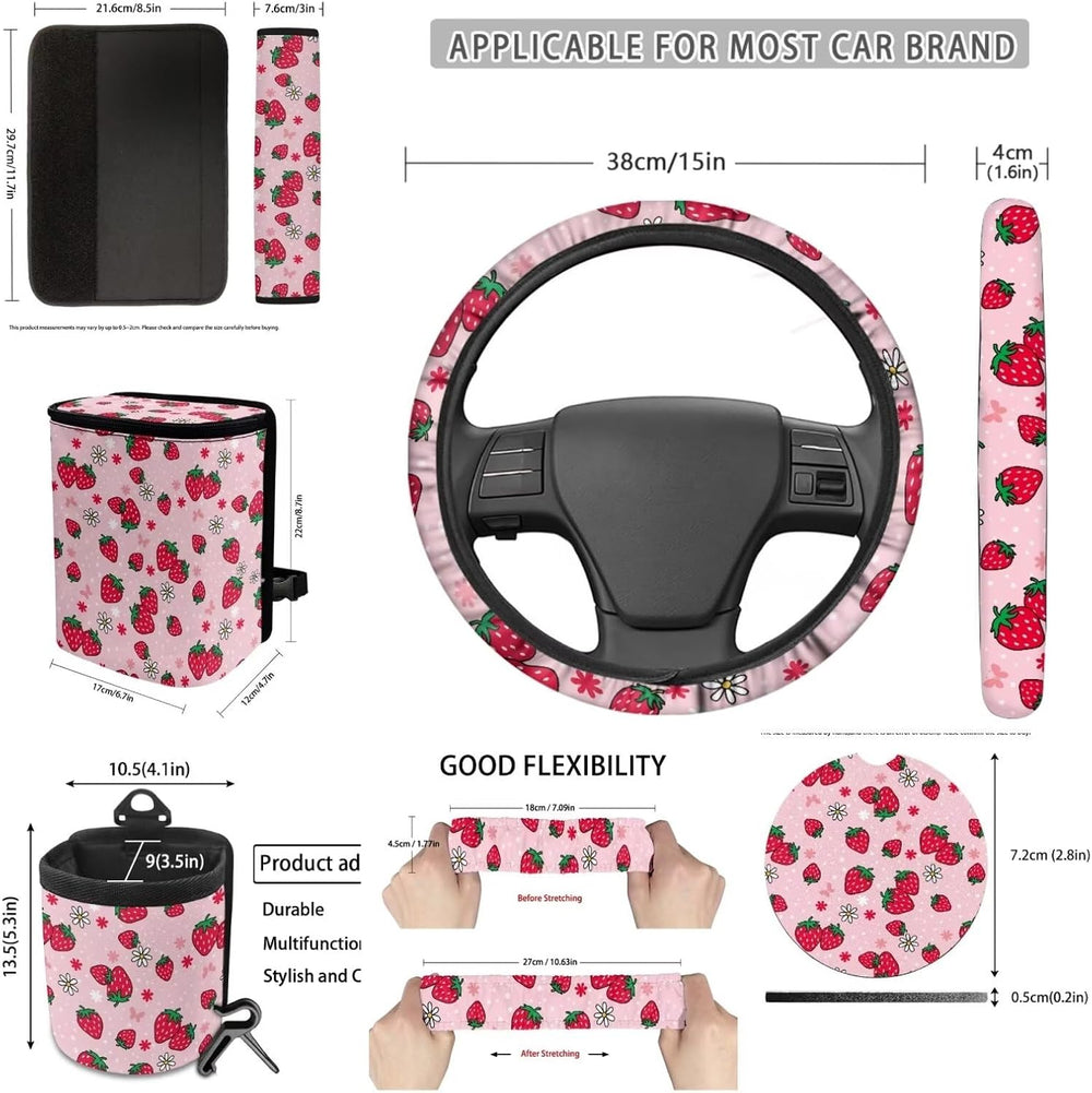 Car Accessories Pink Strawberry Car Seat Cover Full Set Include Cup Coasters ...