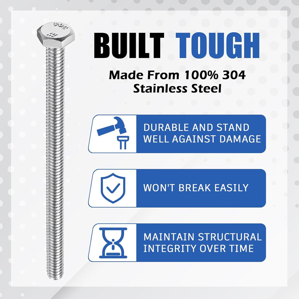 Zonon 50 Pcs 1/4-20 x 4 Hex Head Screw Bolt, Silver