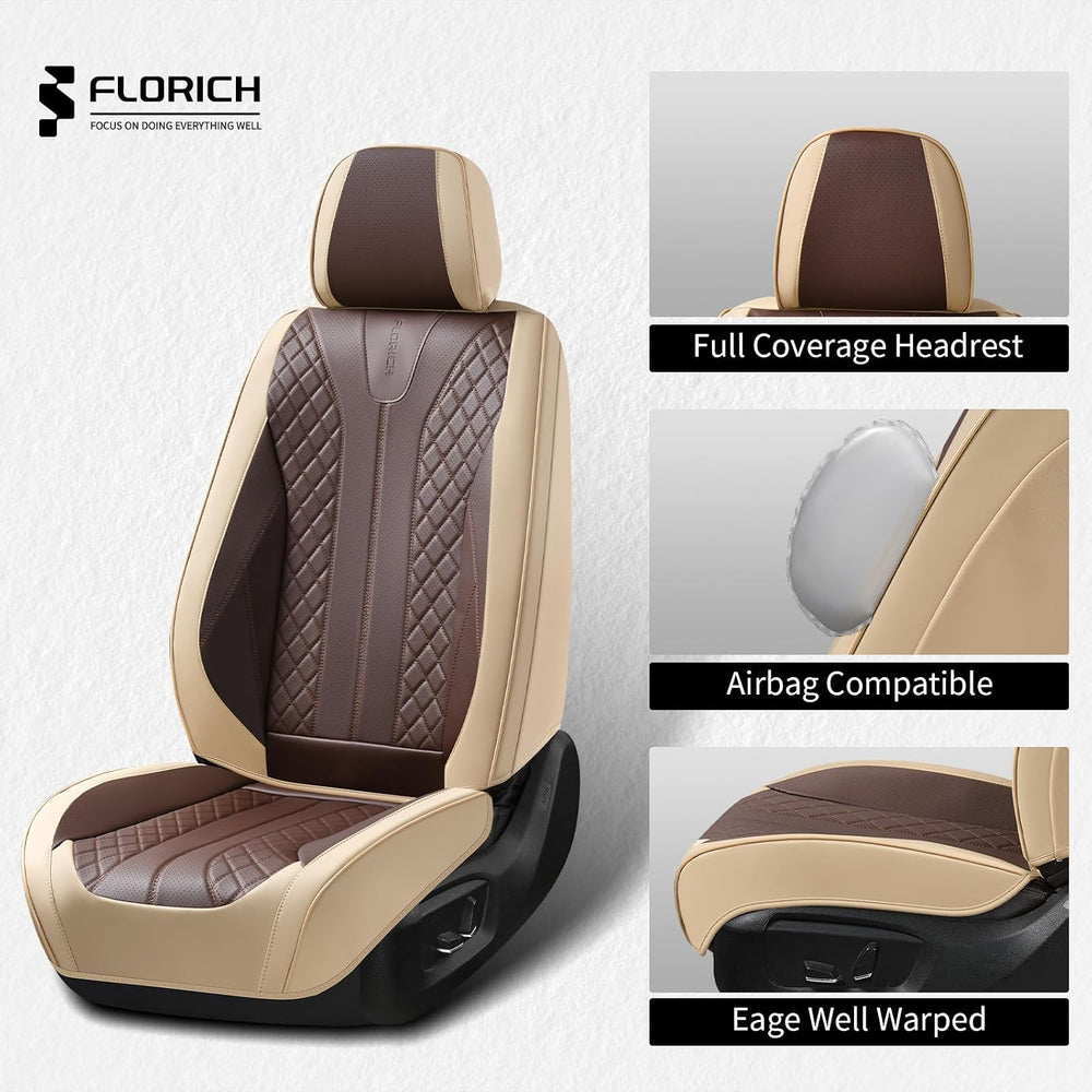 FLORICH Front and Back Seat Covers for Cars Leather Car Seat Cover Full Set 5...