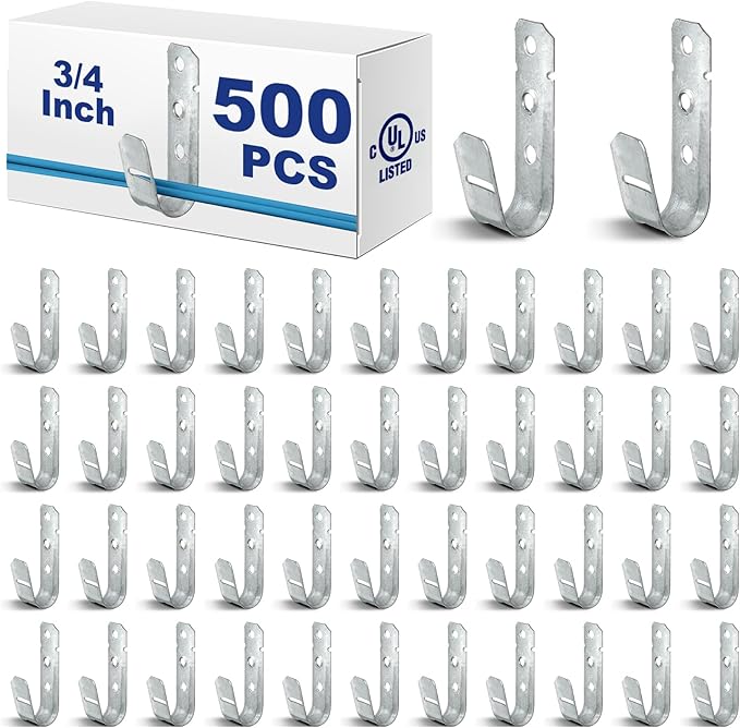Gisafai 500 Pcs Cable Support J-Hook, 3/4 Inch Metal Garage Hooks