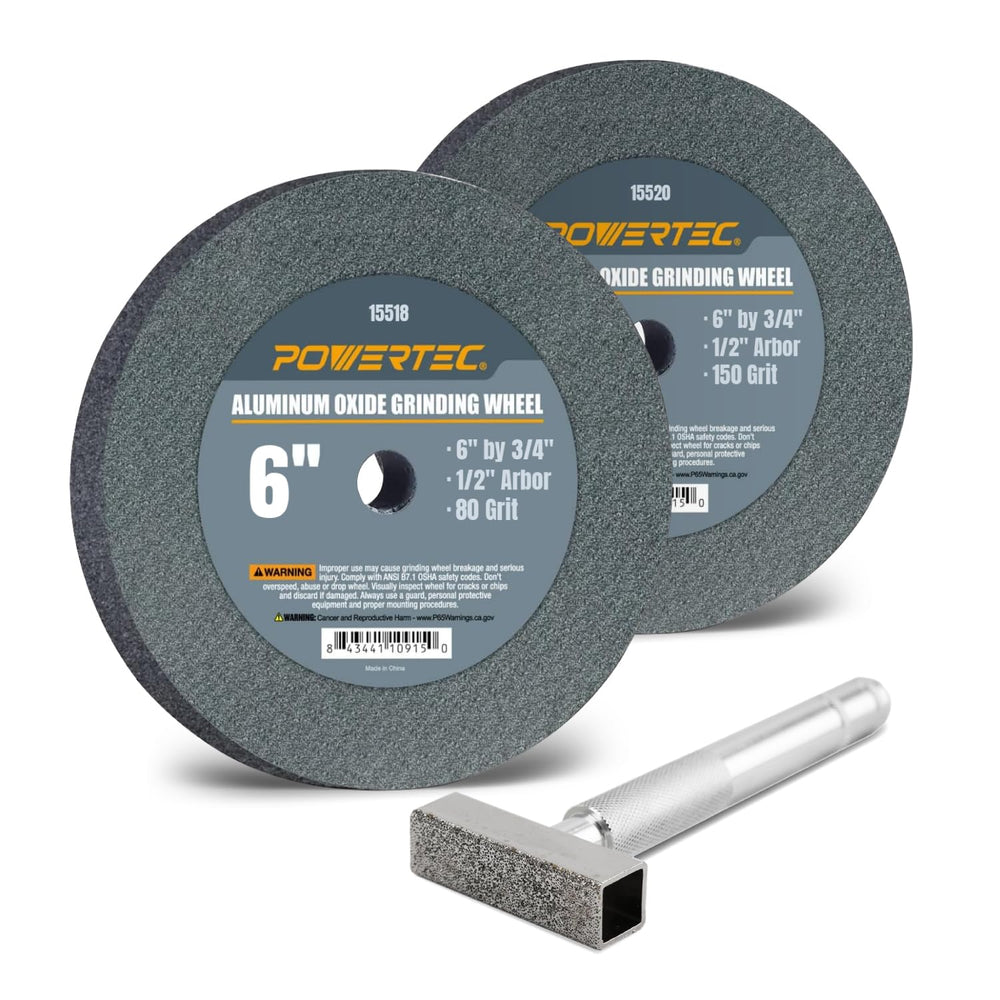 POWERTEC Bench Grinder Wheel + Diamond Wheel Dresser 6 Inch 80 & 150 Grit...