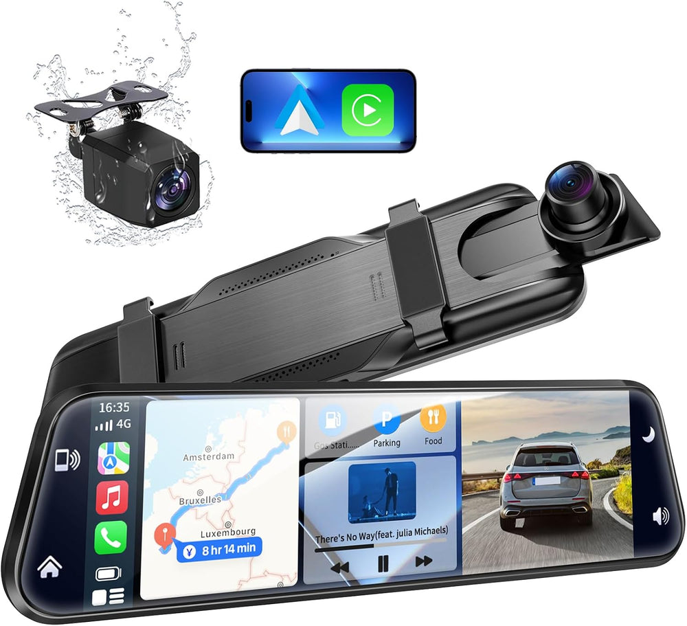 10" Mirror Dash Cam with Android Auto&Carplay 2.5K Rear View Mirror ...