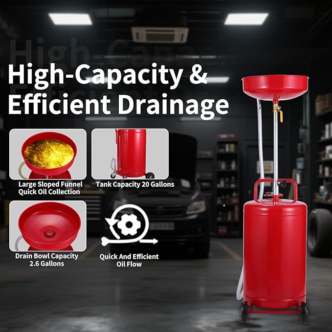 XtremepowerUS 20 Gallon Portable Waste Oil Drain Tank Air Operated Drainage