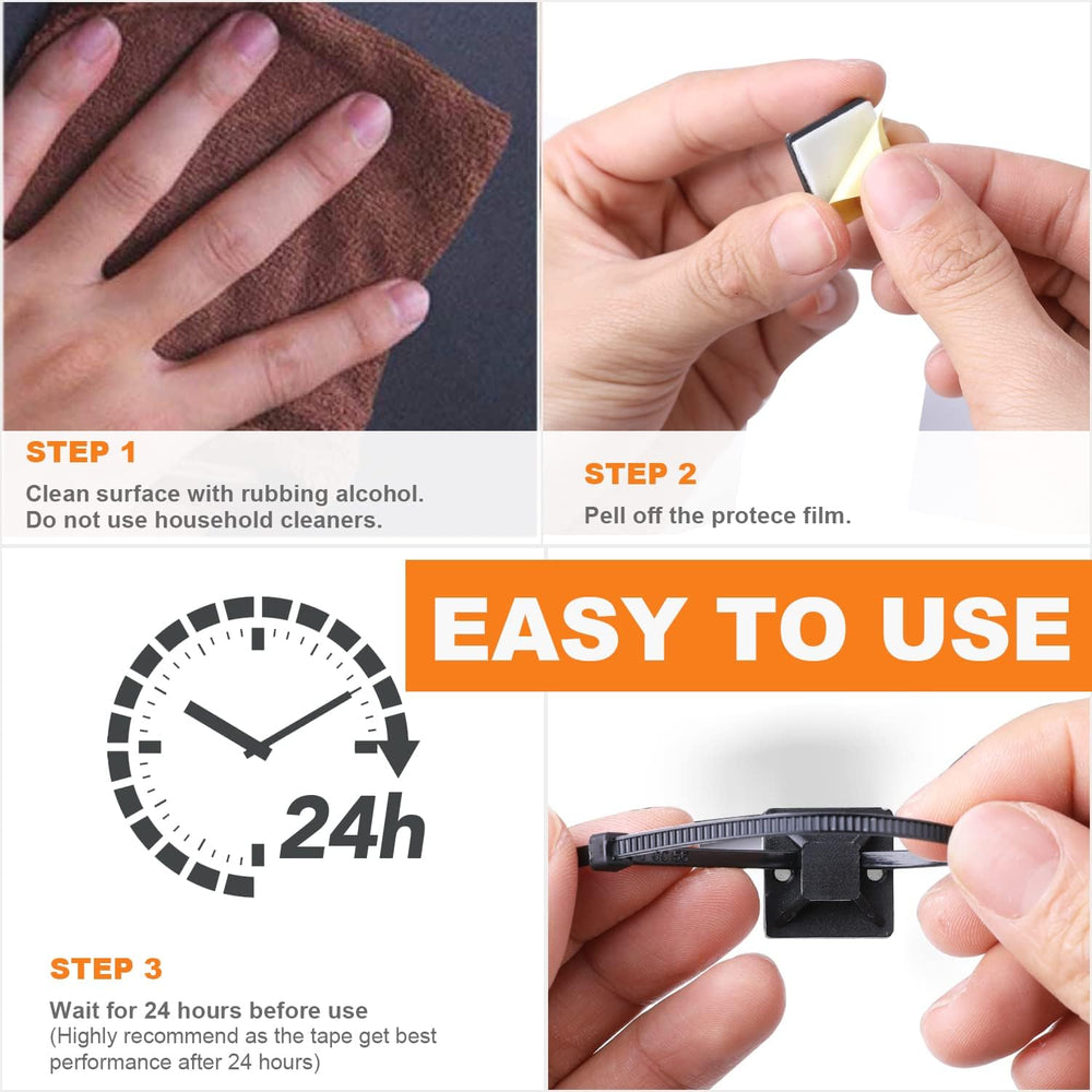 30 Pack 2 inch Zip Tie Adhesive Mounts Self Adhesive Cable Tie Base Holders w...