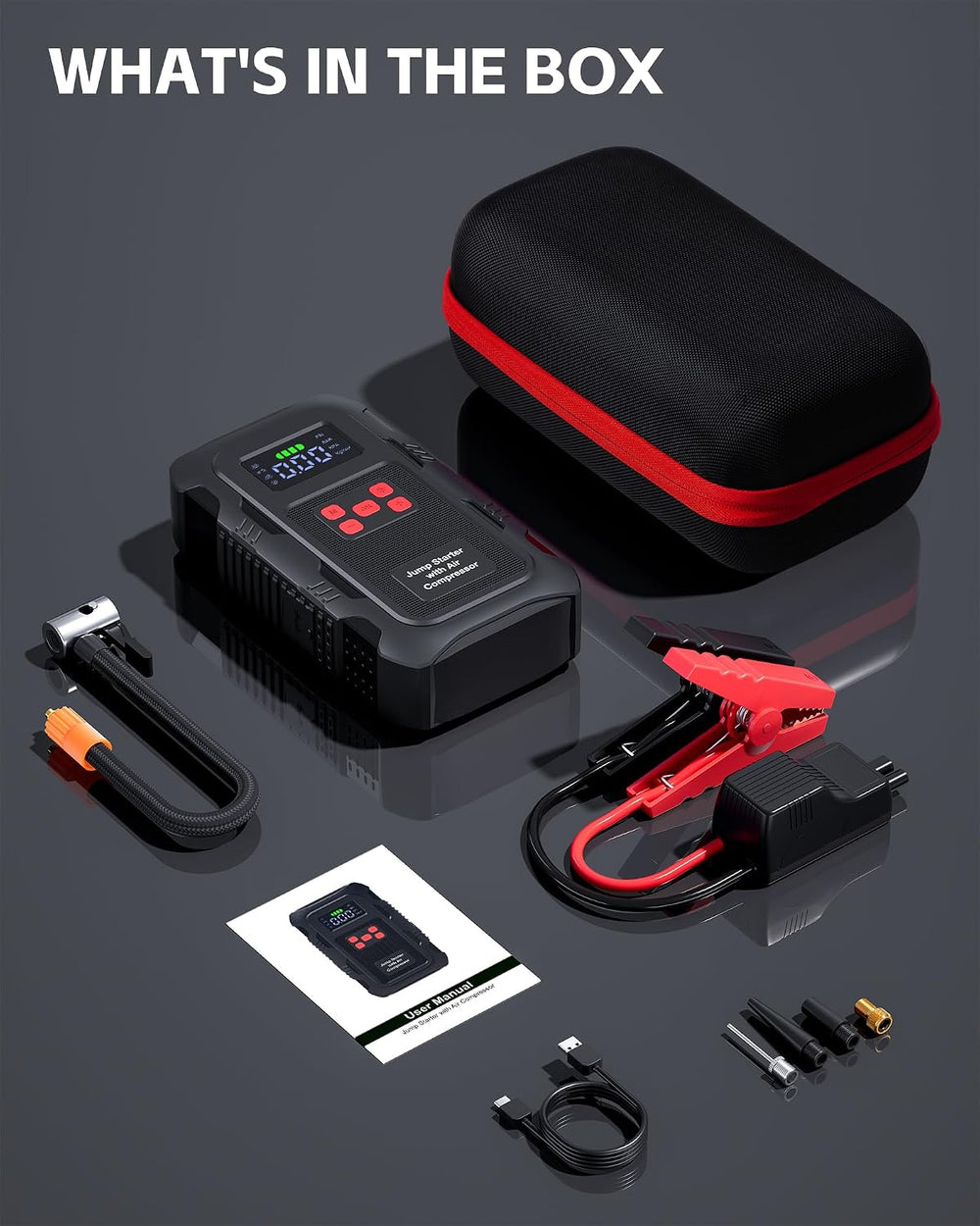 5000A Jump Starter with Air Compressor, Portable Car Battery Jump Starter wit...